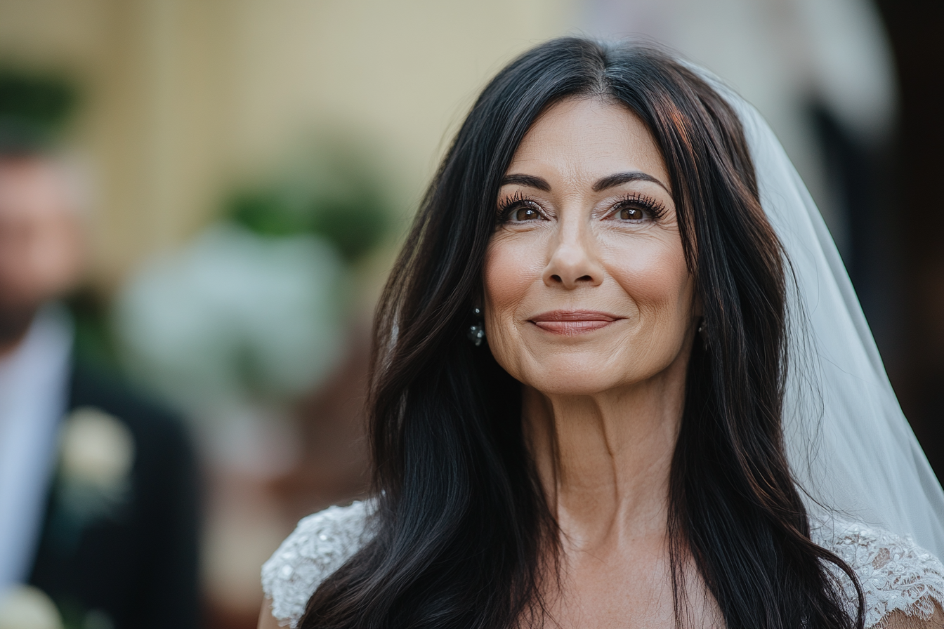 Une femme souriante habillée en mariée