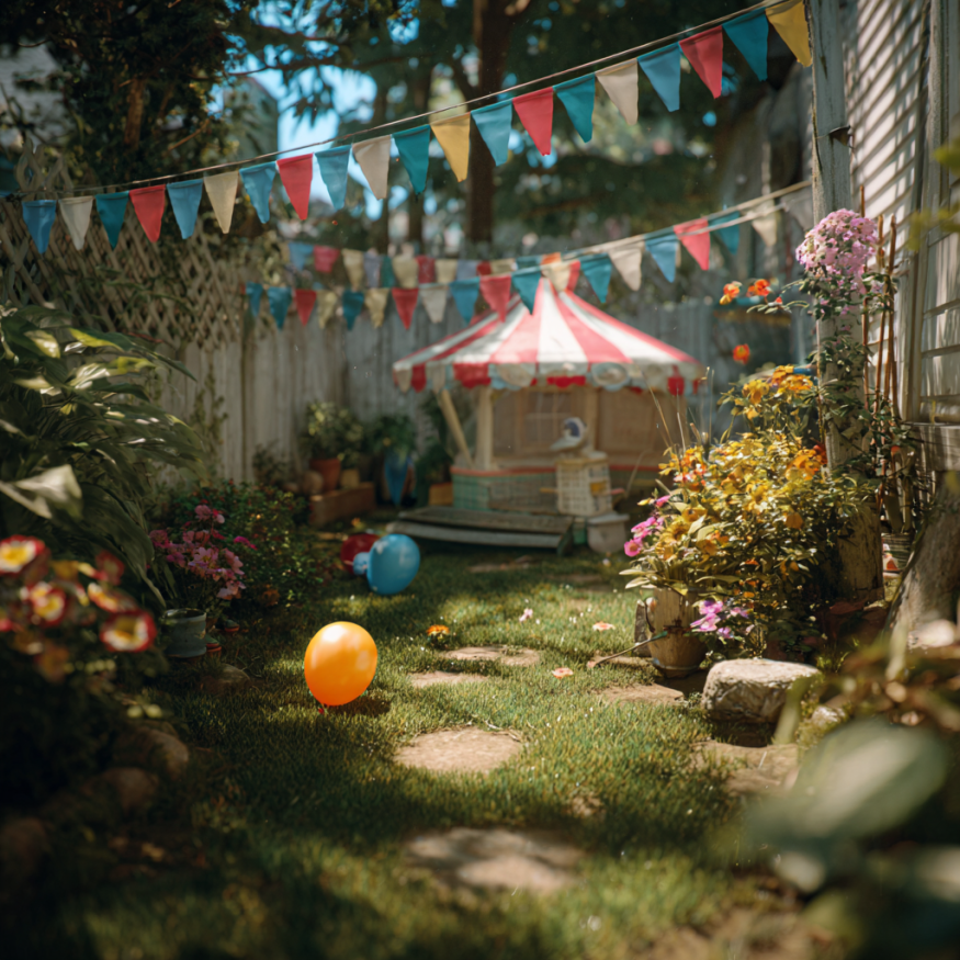 Un jardin décoré pour l'anniversaire d'un enfant
