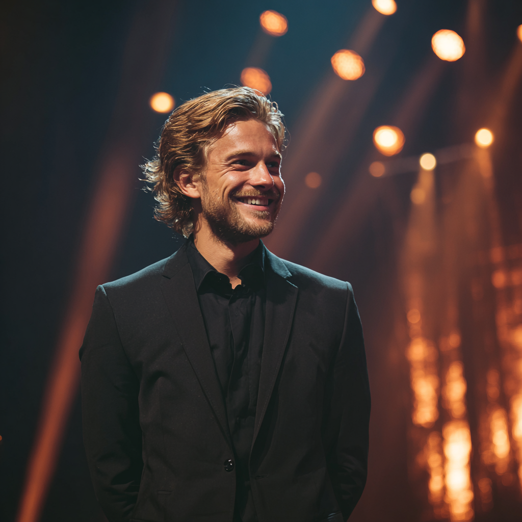 Un homme souriant en costume | Source : Midjourney