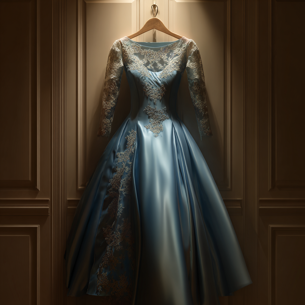 Une robe de satin bleu sur un cintre