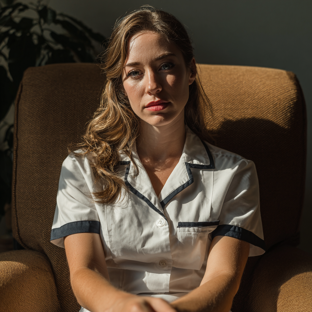 Une femme déterminée assise sur un canapé | Source : Midjourney