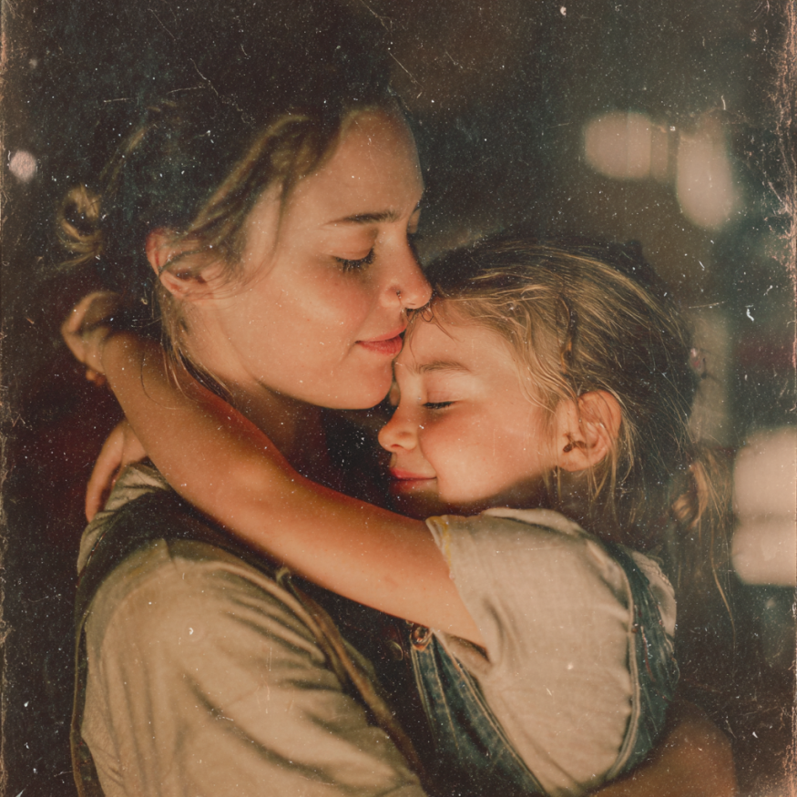 Une femme étreignant une petite fille