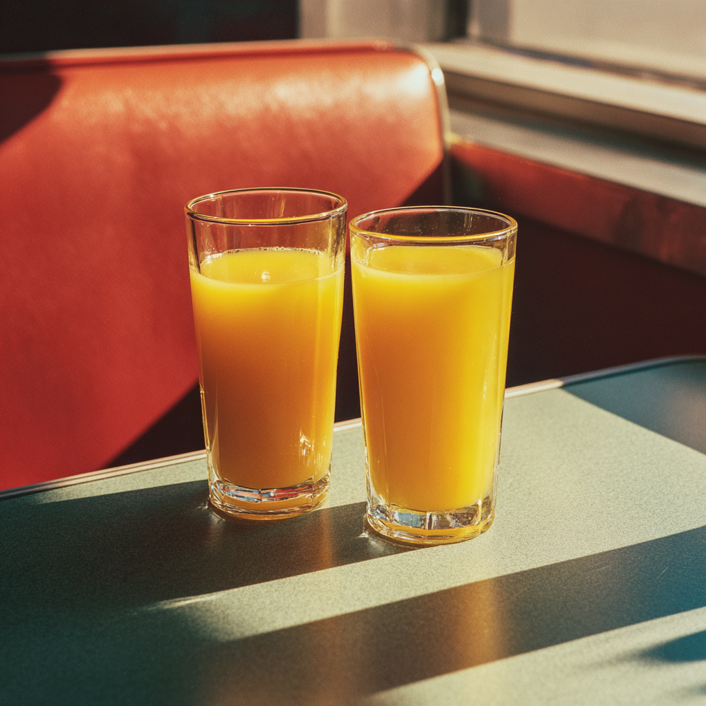 Des verres de jus d'orange sur une table | Source : Midjourney